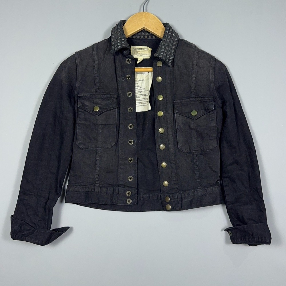 Current/Elliott Studded Denim Baby Jacket Womens 0 Black Punk Trucker Grunge